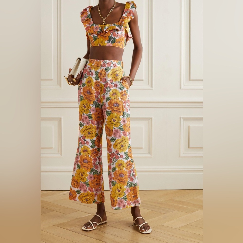 Zimmermann Poppy Floral Linen Crop Top Pants Playsuit